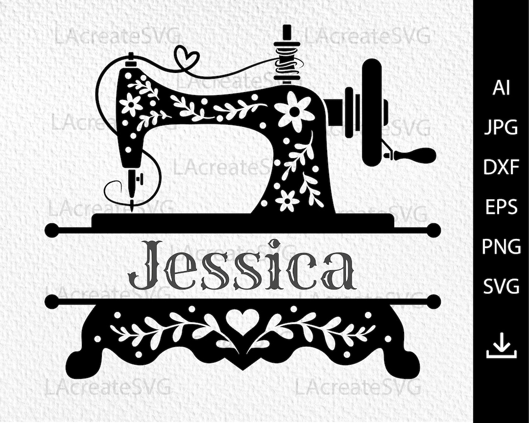 Sewing Machine Logo SVG PNG DXF, Sewing Split Monogram Frame Svg