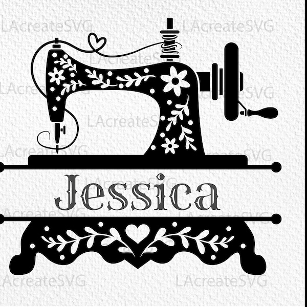 Sewing Machine logo SVG PNG DXF, Sewing split monogram frame svg, Floral Sewing Machine svg, Craft svg, Quilting Name cut file, Love to sew
