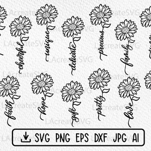 Daisy flowers words SVG PNG DXF, Wildflower stem, Floral Inspirational saying, Botanical quotes Cut file, Wild flower svg bundle, Daisy