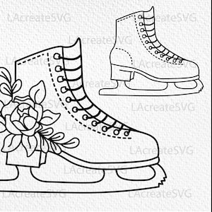 Ice Skates Svg file, Ice Skate Floral OutLine Cut File SVG DXF PNG, Ice Skates with Flowers, Winter svg file, Figure Skate Svg Cricut