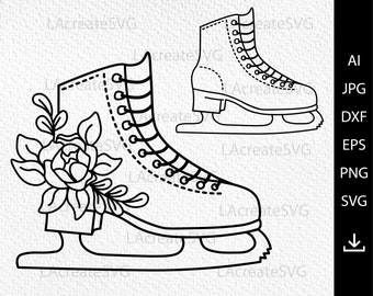 Ice Skates Svg file, Ice Skate Floral OutLine Cut File SVG DXF PNG, Ice Skates with Flowers, Winter svg file, Figure Skate Svg Cricut