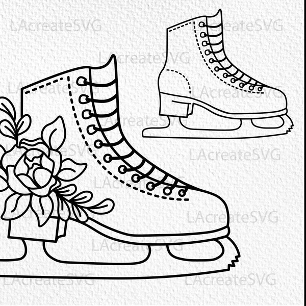 Ice Skates Svg file, Ice Skate Floral OutLine Cut File SVG DXF PNG, Ice Skates with Flowers, Winter svg file, Figure Skate Svg Cricut