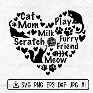 Amante de gatos com estampa de pata coração Svg, Design de camiseta para mãe de pele, Mãe de gato engraçado svg,