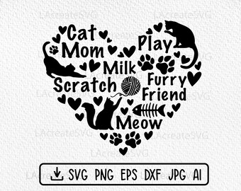 Cat lover Paw print heart Svg, Fur mom t-shirt design, Cat mom funny svg,