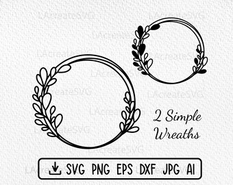 Simple circle wreath svg, Wedding monogram logo wreath svg, Botanical laser wreath svg, Wedding Sign Svg Png Dxf, Wood sign minimalist svg