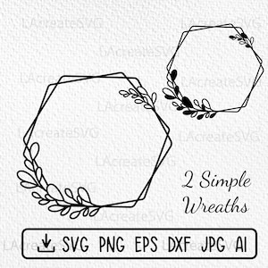 Semplice corona esagonale in formato SVG, matrimonio logo monogramma corona in formato SVG, corona laser rami in formato SVG, segno di nozze in formato Svg Png Dxf, segno di legno minimalista in formato SVG
