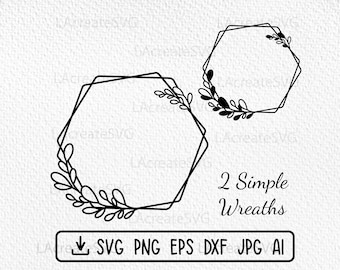 Simple Hexagon wreath svg, Wedding logo monogram wreath svg, Laser wreath branches svg, Wedding Sign Svg Png Dxf, Wood sign minimalist svg