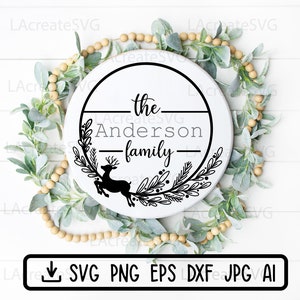 The family monogram Svg, Christmas wreath svg, The last name round wreath SVG PNG, Farmhouse porch circle sign, Customizable surname sign