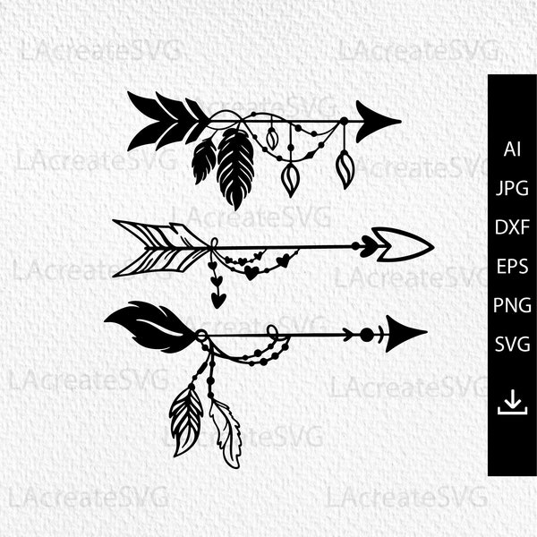 Arrow SVG PNG DXF, Arrow Clipart, Arrow bundle design, Arrow cutting file, Tribal arrow svg, Boho arrow style svg, Arrow Silhouette Cricut