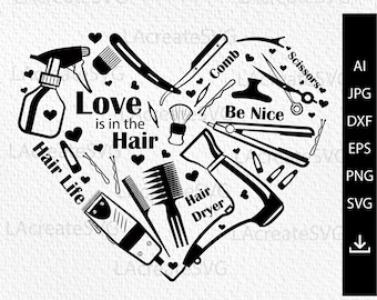 Hairdresser heart SVG PNG, Hair stylist with love svg, Hairstylist logo svg, Hair dryer svg, Hairdresser apron design svg Salon scissors svg