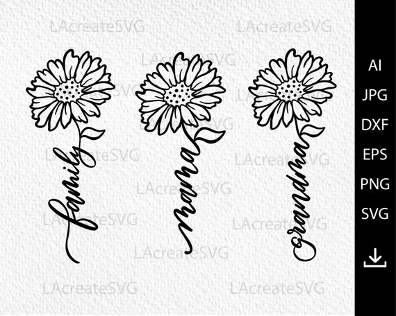 Wildflower Stem Words Mama Family Grandma SVG PNG DXF Daisy - Etsy