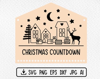 Christmas Countdown Advent calendar SVG DXF PNG, Christmas tree house Winter decor Cut file,  Christmas wall calendar lazer file