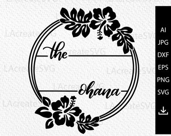 Wreath hawaii flower ohana SVG PNG EPS, Ohana means family svg, Ohana family sign, Hawaii svg files for cricut, Hibiscus wreath Silhouette