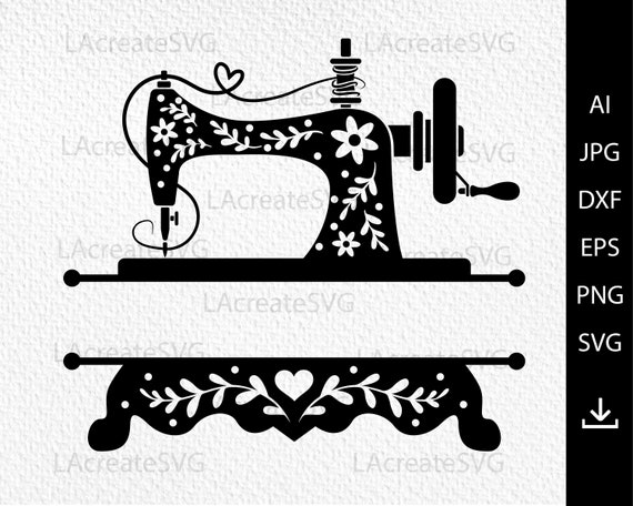 Sewing Machine Logo SVG PNG DXF, Sewing Split Monogram Frame
