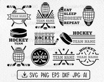 Ice Hockey Bundle 11 SVG PNG, Hockey team logo design, Winter sport svg, Hockey fan players Hockey split clipart Silhouette Digital Download