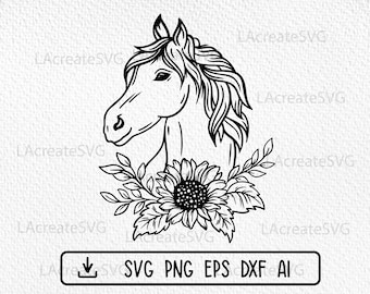 Cute Horse with Sunflower border SVG, Horse lover shirt Svg Png Dxf, Farmhouse decor svg, Floral horse sublimation