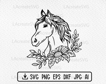Cute horse with Daisy Flower border SVG, Horse lover shirt Svg Png Dxf, Farmhouse svg,