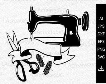 Naaimachine svg-bestand, Naaister svg, Tailor logo svg, Quilting svg, Tailor's schaar svg, Naaien ontwerpen ambachtelijke SVG PNG DXF