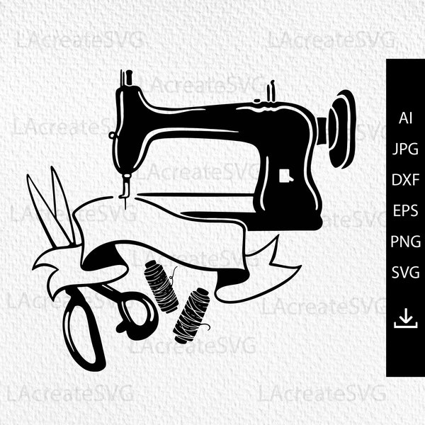 Sewing machine svg file, Seamstress svg, Tailor logo svg, Quilting svg, Tailor's scissors svg, Sewing designs craft SVG PNG DXF