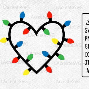 May include: A heart-shaped string of Christmas lights with red, blue, green, and yellow bulbs.