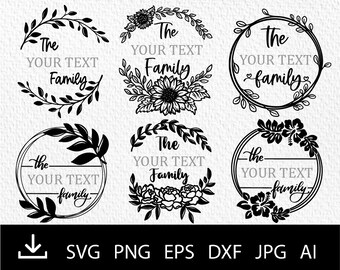 Family Split Monogram bundle SVG, Family last name floral wreath svg, Farmhouse wreath svg, Surname Family Sign Cut File Silhouette