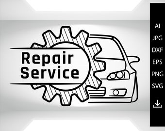 Car repair service SVG , Mechanic logo svg file, Tire Auto Car Fix Repair Service Shop Garage logo, Clipart Vector Silhouette