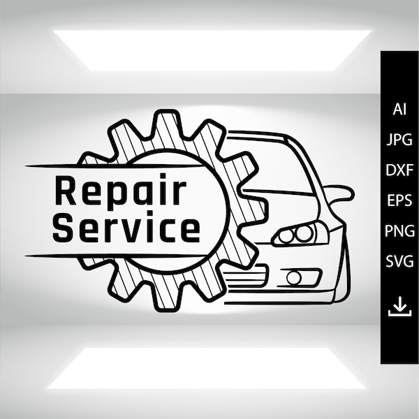 Car repair service SVG , Mechanic logo svg file, Tire Auto Car Fix Repair Service Shop Garage logo, Clipart Vector Silhouette