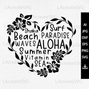 Archivos svg de corazón hawaiano, Aloha Svg, Shaka SVG PNG, Playa svg, Guirnalda de flores hawaianas svg, Hibiscus svg Clipart Cut File Silhouette