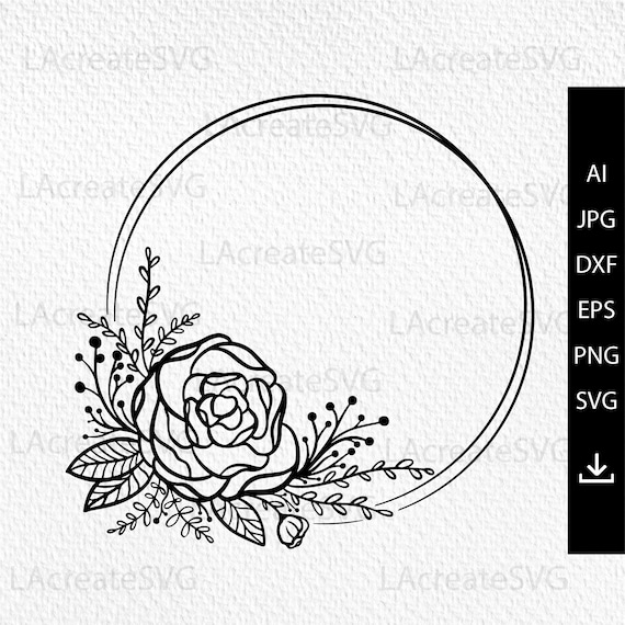 Rose Circle Frame SVG Monogram Border SVG Flower Monogram 