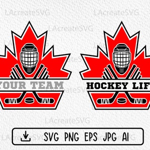 Création de logo de l’équipe canadienne de Hockey Svg, Hockey sur glace vie SVG PNG coupe fichier, Canada drapeau SVG sport d’hiver svg, Hockey monogramme rondelle bâton Svg