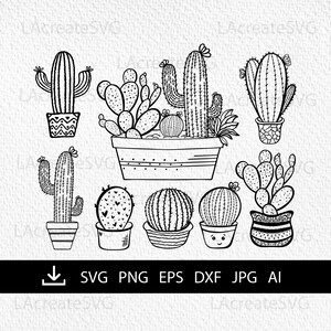 Archivos svg de paquete de cactus, diseños svg suculentos, PNG DXF EPS silueta svg cactus Clipart, descarga digital de svg de calcomanía de cactus