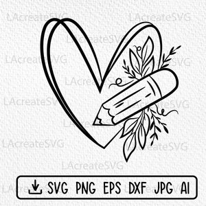 Lápis de coração do professor SVG PNG arquivo de corte, melhor sublimação de camiseta do professor, volta às aulas, ideia de presente para professor, apreciação do professor Svg