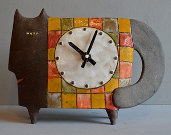 Cat clock, ceramic