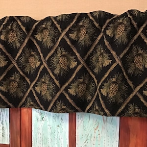 Window valance, Pinecone, Rustic Cabin decor curtain, log cabin furniture, Ranch, farmhouse, country, primitive, RV camper valances