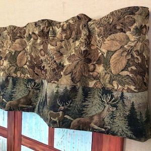valances White tail deer, leaf, Rustic Cabin decor, Log cabin furniture, Western Ranch, farmhouse, country, RV camper curtains