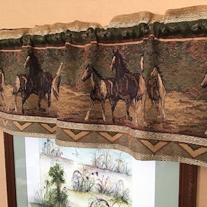 Window valance, horse valance, Rustic Cabin decor, Western wild horse, Log cabin furniture, Ranch, farmhouse, country, RV camper, curtains