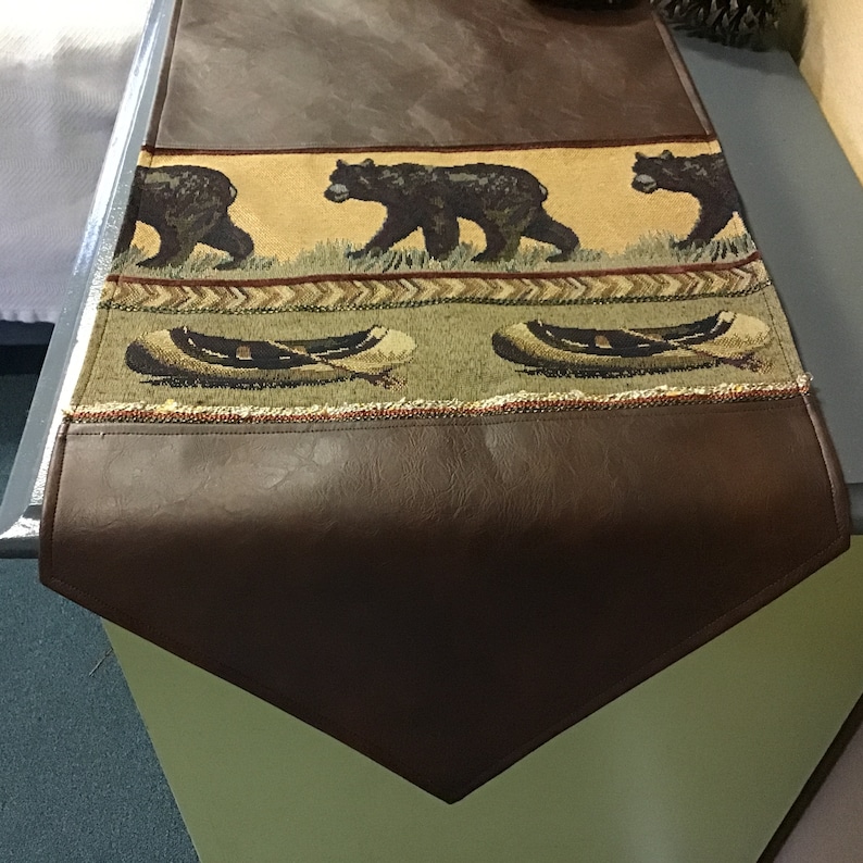 Faux leather table runner. Rustic Cabin decor table runner. Etsy