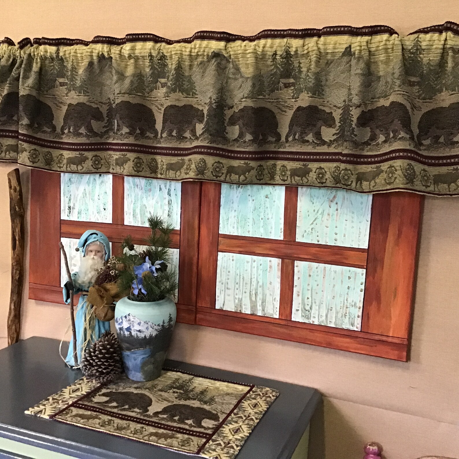 Southwest Bear Tapestry Valance. Rustic Cabin Decor. Log Cabin Etsy