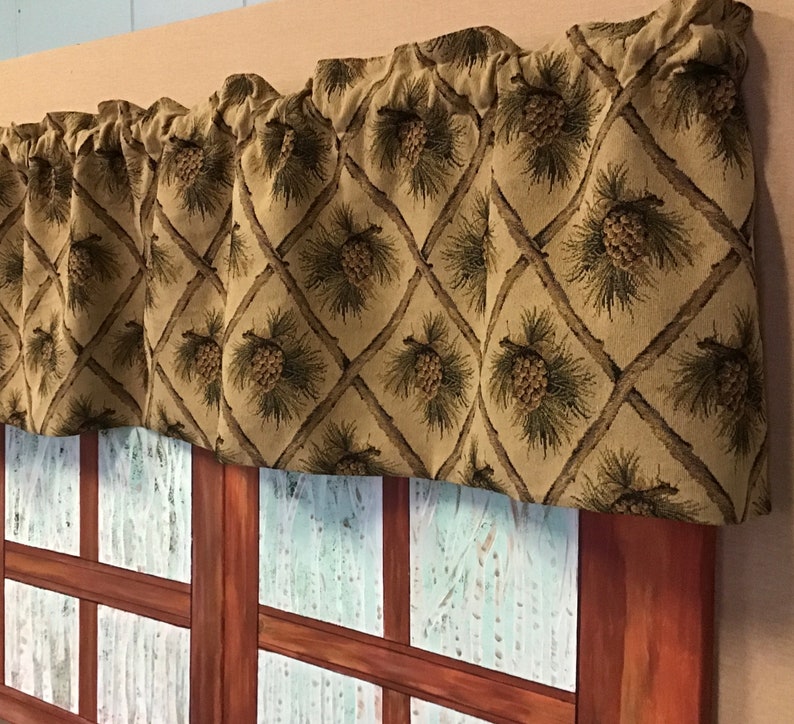 Tapestry Valance. Rustic Cabin Decor Curtain Beige Pinecone Etsy