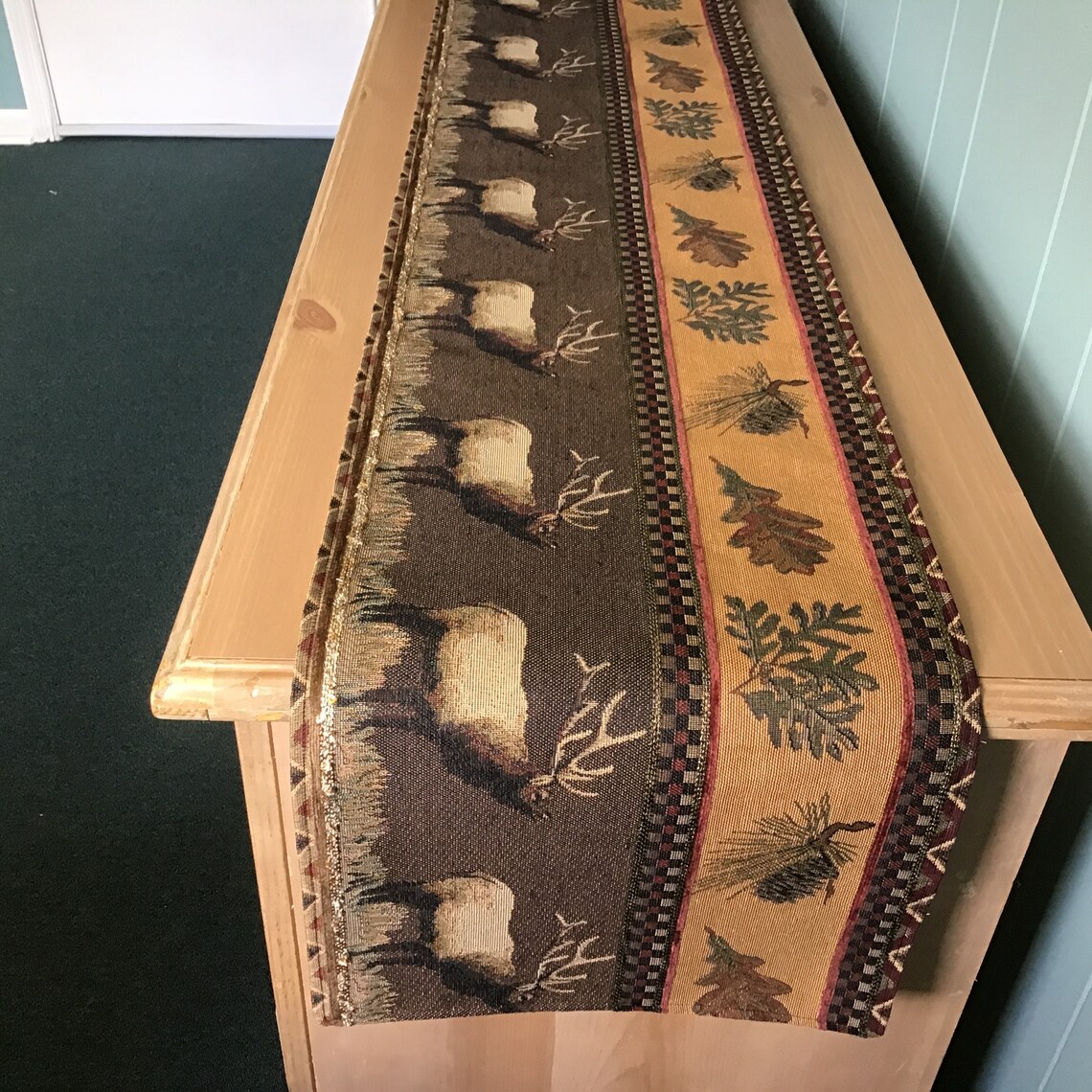 Tapestry table runner. Rustic Cabin decor elk table runner Etsy
