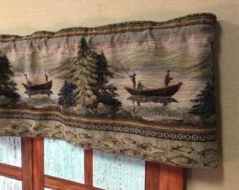 Fishing boat Tapestry valance. Rustic Cabin decor, curtain, Log cabin furniture, lodge, Western Ranch, farmhouse, country home decor