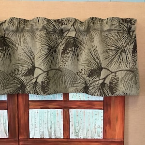 valances, Pinecone branch, Rustic Cabin decor, Log cabin furniture, Western Ranch, farmhouse, country, RV camper curtains