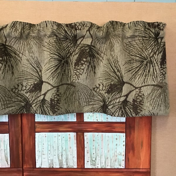 3 1/2 inch rod pocket, pinecone branch Tapestry valance, Rustic Cabin decor, curtain, Log cabin furniture, lodge, Ranch, farmhouse, country