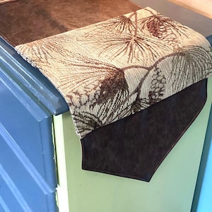 USA sewn 36-120 inch Table runner, placemats, Pinecone branch Faux Leather,  Rustic Cabin Decor