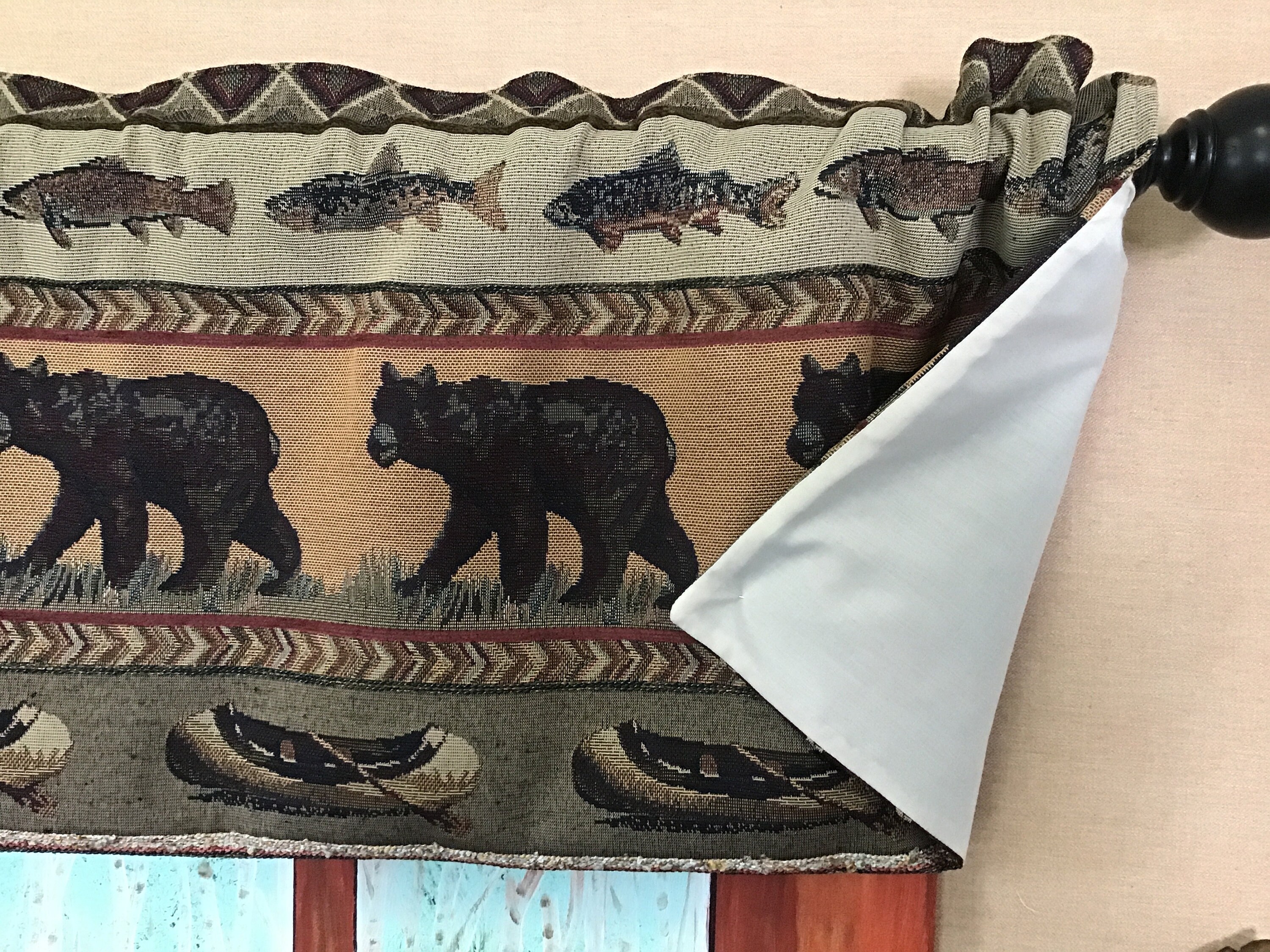 3 1/2 inch rod pocket valance cabin decor Bear and Canoe ...