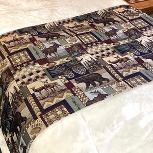 USA sewn Moose Bear Deer Patchwork Bed Scarf runner: Rustic Cabin Decor