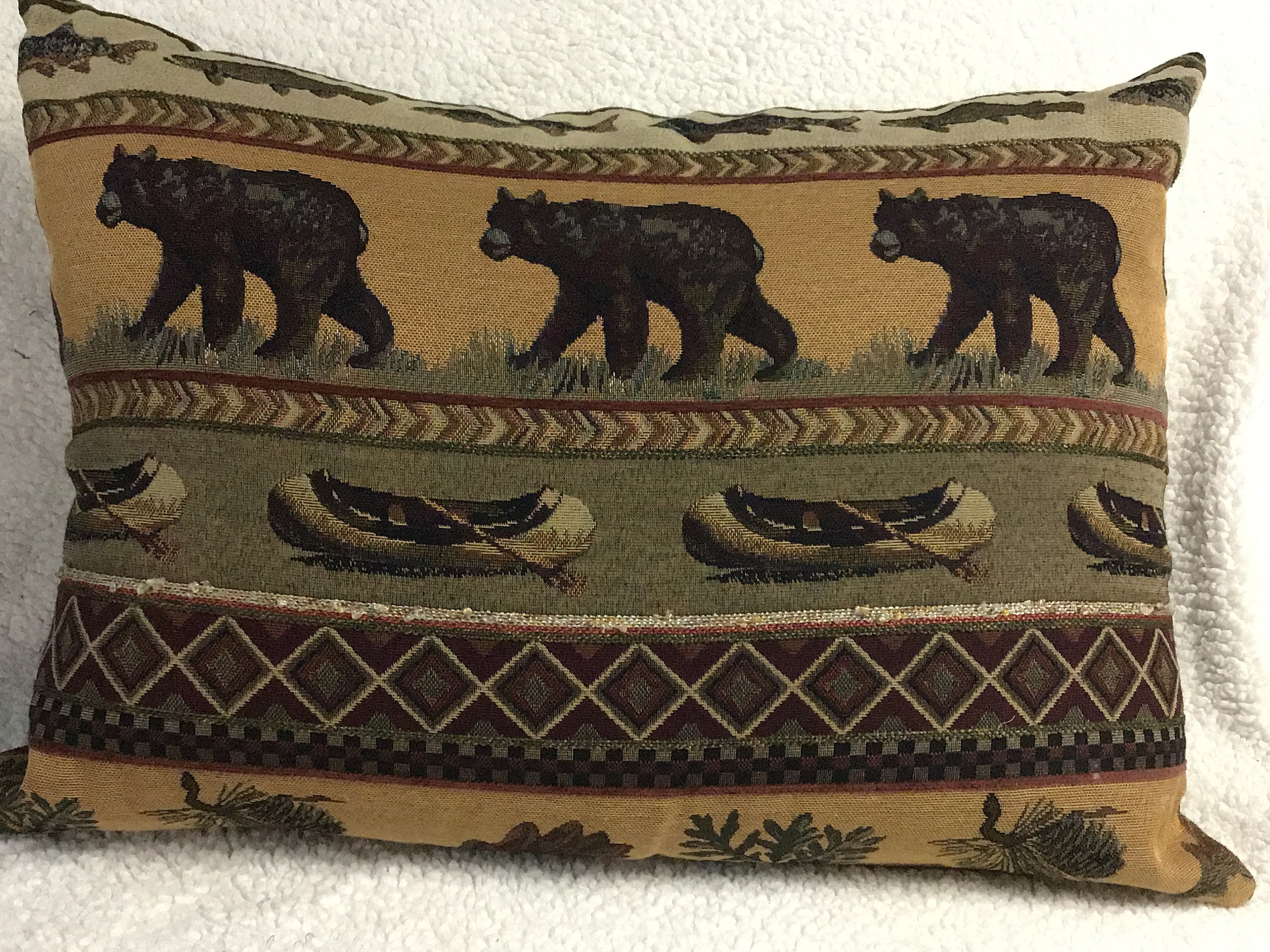 Bear and Canoe Cabin Throw Pillow Rustic Cabin Decor Log Etsy
