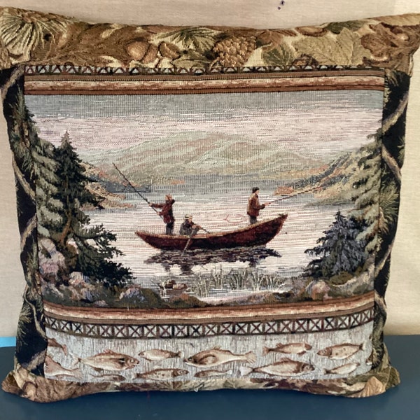 Fishing boat cabin throw pillow, rustic Cabin decor, log cabin furniture, Western Ranch toss pillow, farmhouse, primitive country decorative