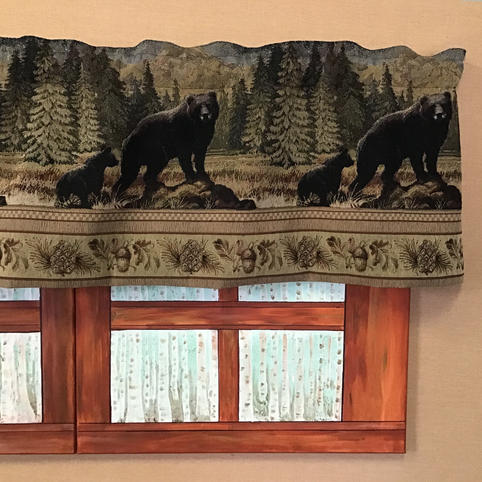 Tapestry Valance. Rustic Cabin Decor Curtain Bear Cub Log Etsy Canada