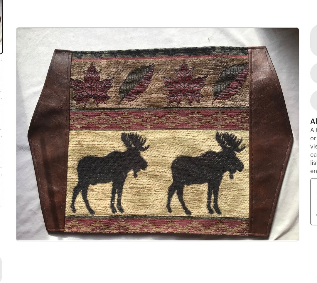 4 or 6 per Set, Moose and Faux Leather Placemats, Rustic Cabin Decor